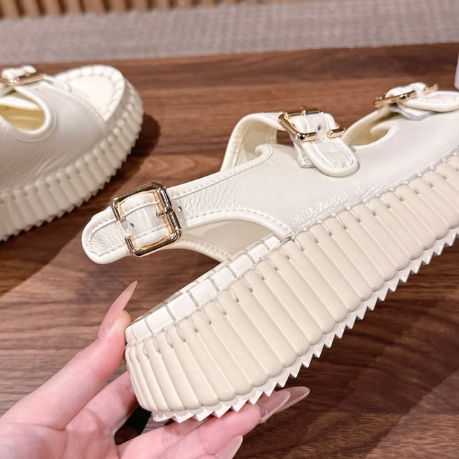 CHLOE 26S PLATFORM SANDALS IN CREAM WHITE CALFSKIN