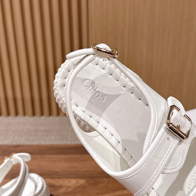 CHLOE 26S PLATFORM SANDALS IN WHITE CALFSKIN