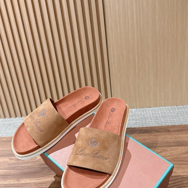 LP 26S SLIDES SANDAL IN BROWN SUEDE WITH LOGO