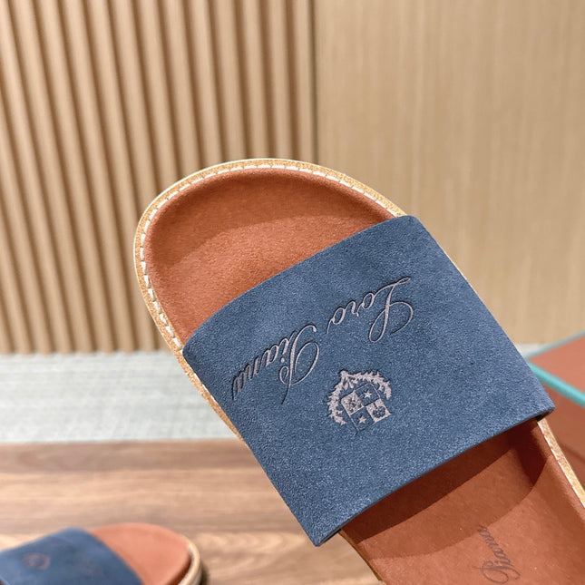 LP 26S SLIDES SANDAL IN NAVY BLUE SUEDE WITH LOGO