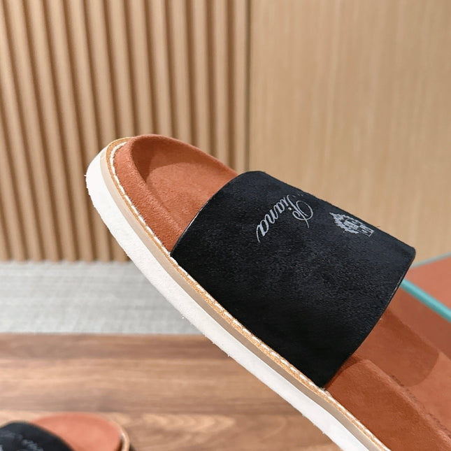 LP 26S SLIDES SANDAL IN BLACK SUEDE WITH LOGO
