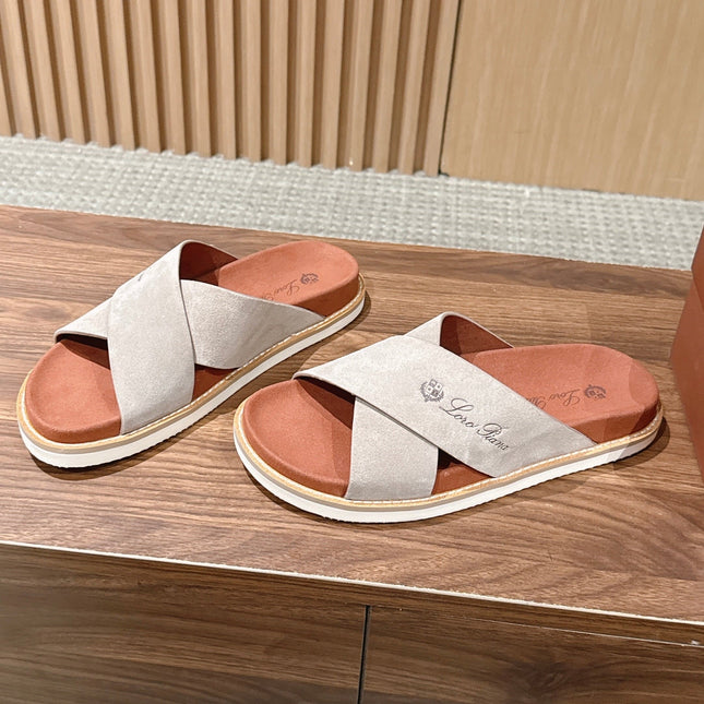 LP 26S CROSS STRAP SLIDES SANDAL IN LIGHT GREY SUEDE
