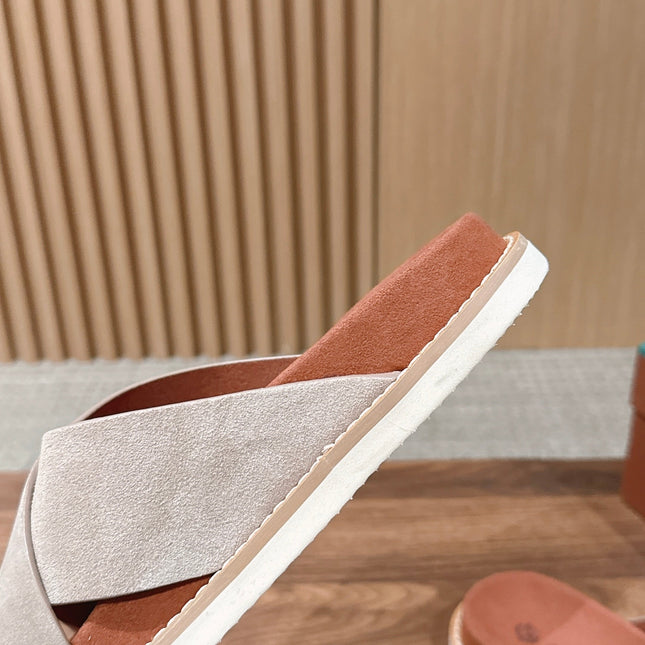 LP 26S CROSS STRAP SLIDES SANDAL IN LIGHT GREY SUEDE