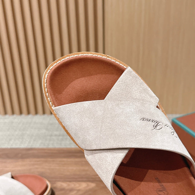 LP 26S CROSS STRAP SLIDES SANDAL IN LIGHT GREY SUEDE