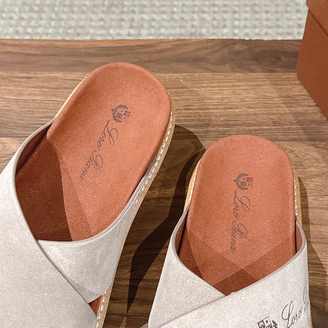 LP 26S CROSS STRAP SLIDES SANDAL IN LIGHT GREY SUEDE
