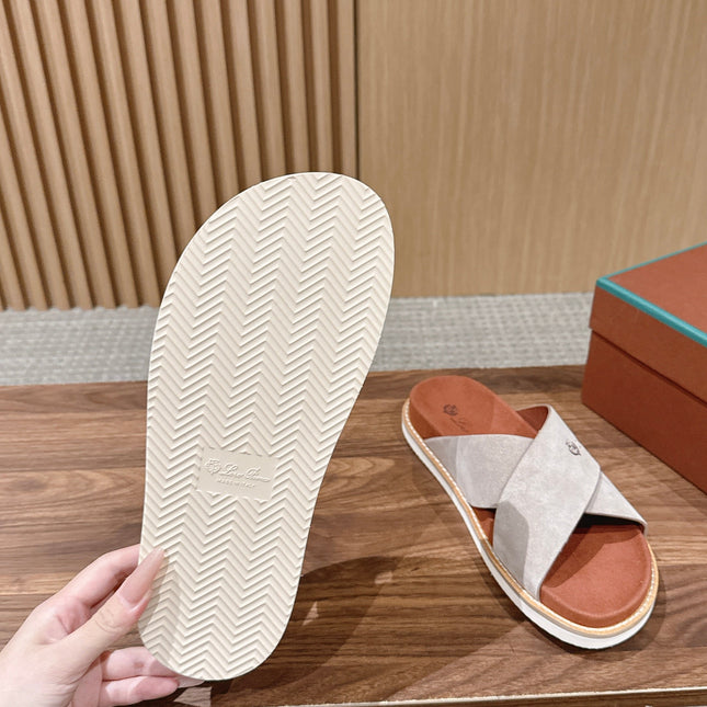 LP 26S CROSS STRAP SLIDES SANDAL IN LIGHT GREY SUEDE