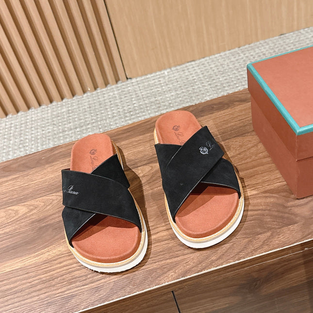 LP 26S CROSS STRAP SLIDES SANDAL IN BLACK SUEDE
