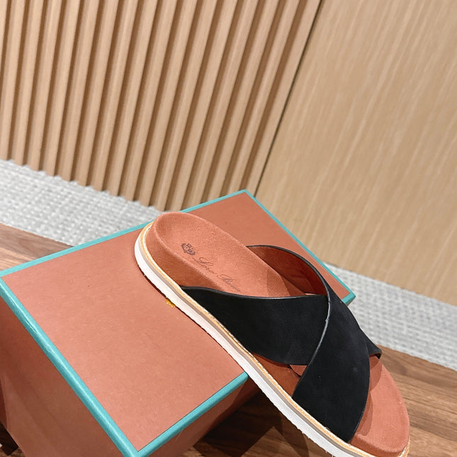 LP 26S CROSS STRAP SLIDES SANDAL IN BLACK SUEDE
