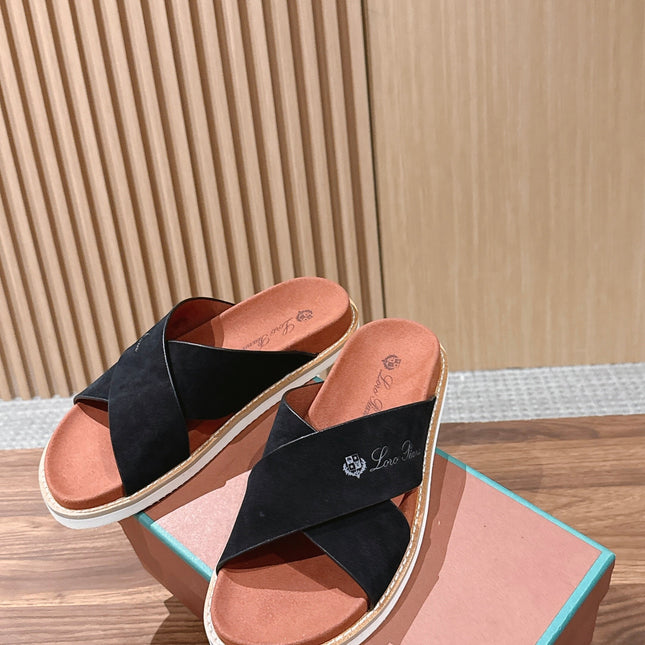 LP 26S CROSS STRAP SLIDES SANDAL IN BLACK SUEDE