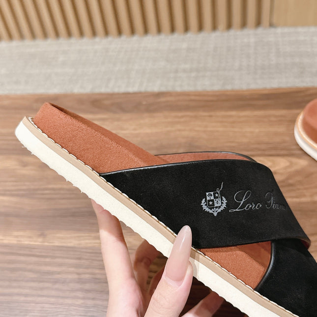 LP 26S CROSS STRAP SLIDES SANDAL IN BLACK SUEDE