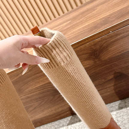 CELINE 26S KNEE HIGH BOOTS 45 MM IN TAN CALFSKIN AND BEIGE KNIT SOCK