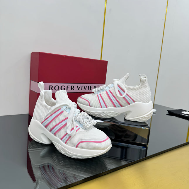 VIV' RUN SNEAKERS IN WHITE TECHNICAL FABRIC WITH PINK AND LIGHT BLUE CALFSKIN