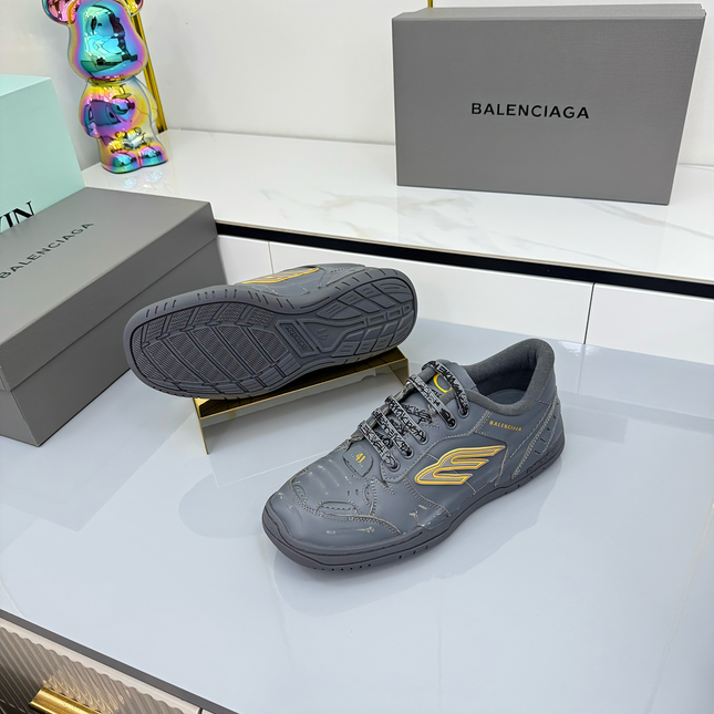 BALENCIAGA 25S SNEAKERS IN DARK GREY MIX YELLOW LEATHER