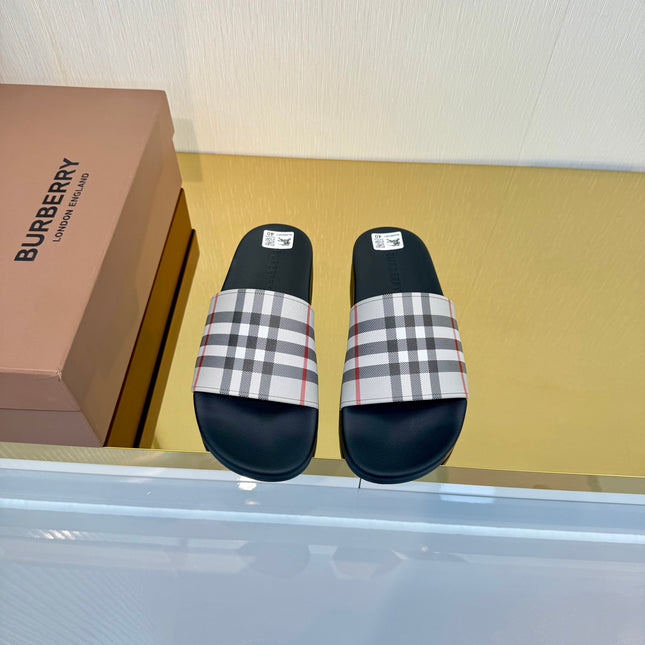 BURBERRY 26S SLIDES SANDAL IN GREY BLACK CALFSKIN
