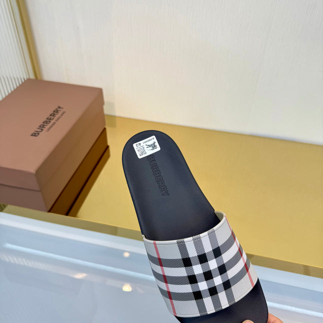 BURBERRY 26S SLIDES SANDAL IN GREY BLACK CALFSKIN