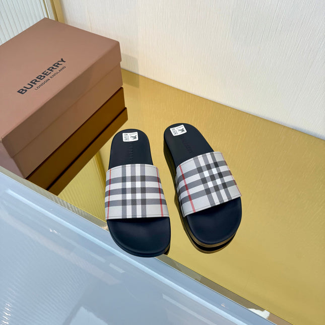 BURBERRY 26S SLIDES SANDAL IN GREY BLACK CALFSKIN