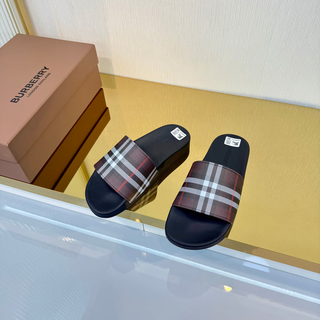 BURBERRY 26S SLIDES SANDAL IN DARK BROWN AND BLACK CALFSKIN