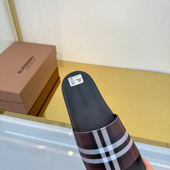 BURBERRY 26S SLIDES SANDAL IN DARK BROWN AND BLACK CALFSKIN