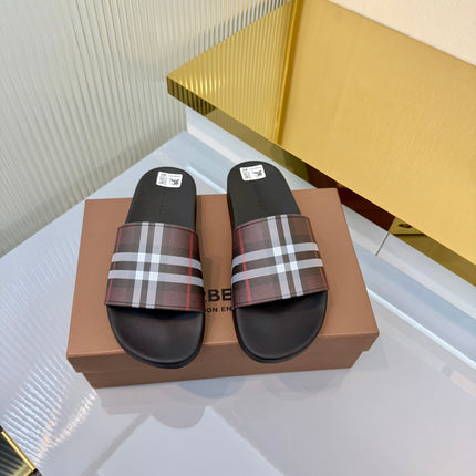 BURBERRY 26S SLIDES SANDAL IN DARK BROWN AND BLACK CALFSKIN