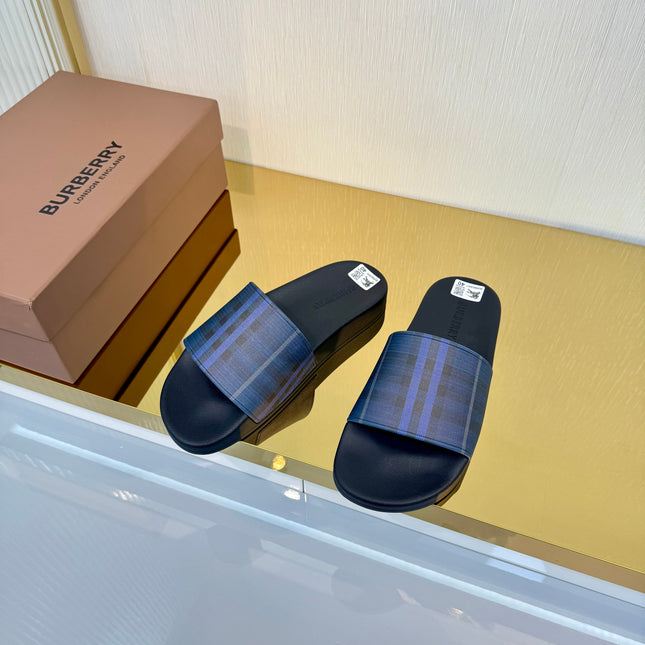 BURBERRY 26S SLIDES SANDAL IN BLUE CALFSKIN