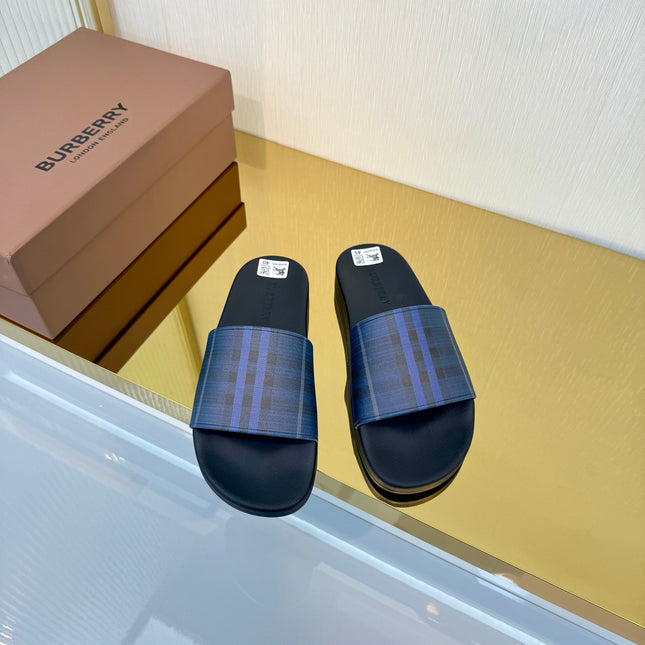 BURBERRY 26S SLIDES SANDAL IN BLUE CALFSKIN