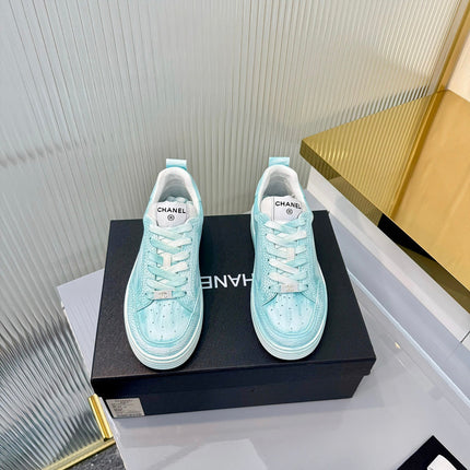 CHANEL 26S LOW-TOP SNEAKERS IN LIGHT MINT BLUE CALFSKIN