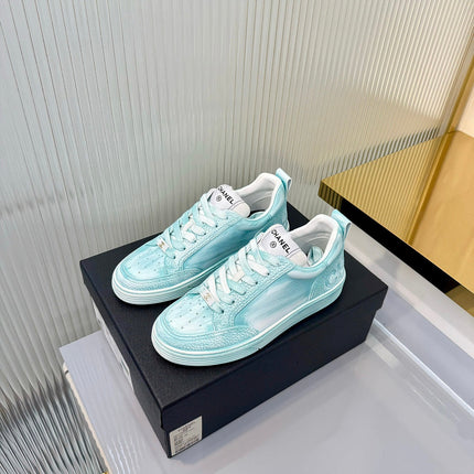 CHANEL 26S LOW-TOP SNEAKERS IN LIGHT MINT BLUE CALFSKIN