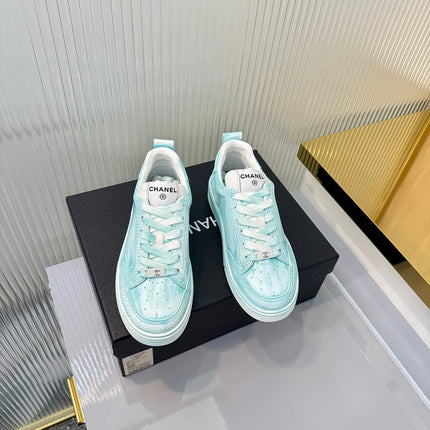 CHANEL 26S LOW-TOP SNEAKERS IN LIGHT MINT BLUE CALFSKIN