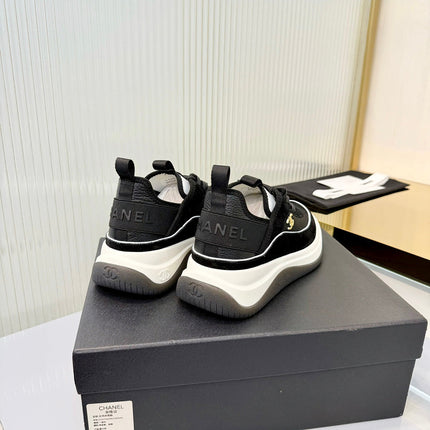 CHANEL 26S PLATFORM SNEAKERS IN BLACK MIX WHITE SUEDE WITH CC LOGO