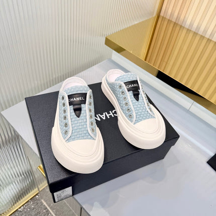 CHANEL 26S MULE SNEAKERS IN LIGHT BLUE WOVEN FABRIC STYLE 3