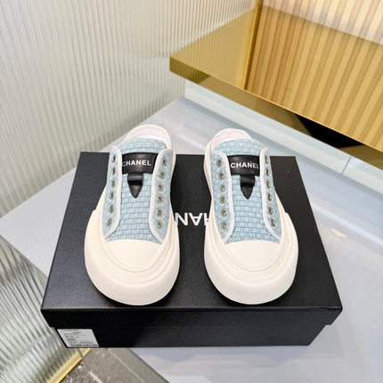 CHANEL 26S MULE SNEAKERS IN LIGHT BLUE WOVEN FABRIC STYLE 3