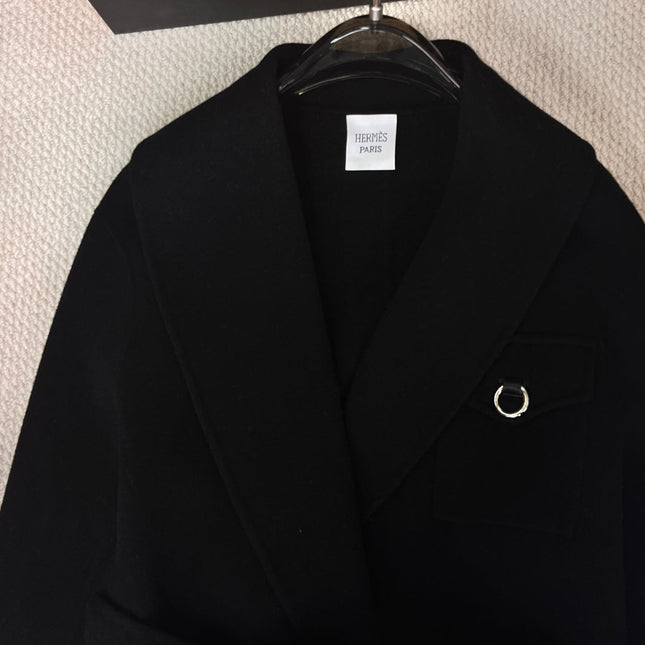 HERMES 25S LAPEL-COLLAR CASHMERE COAT 210