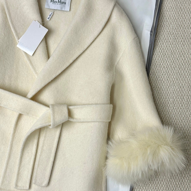 MAX MARA 25S CASHMERE COAT WITH FOX FUR TRIM 235