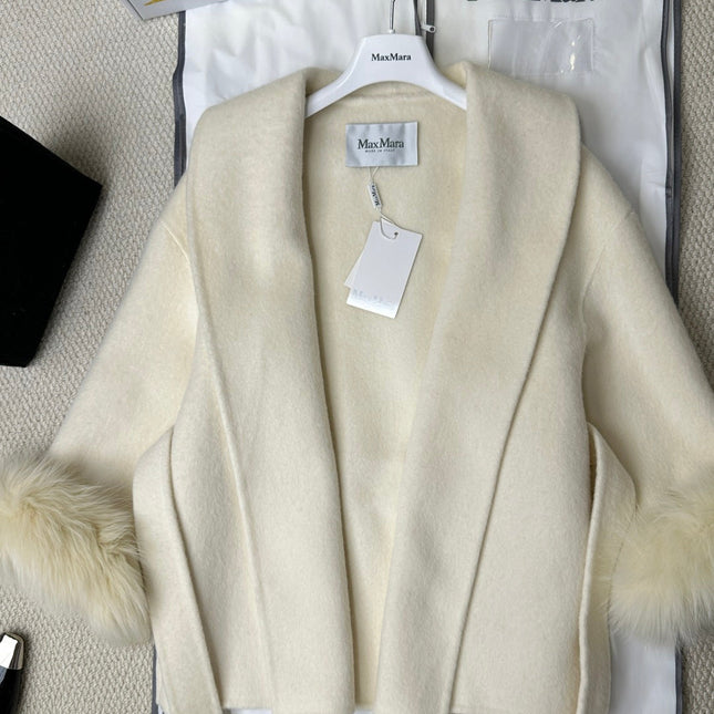 MAX MARA 25S CASHMERE COAT WITH FOX FUR TRIM 235