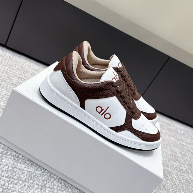 ALO 25S SNEAKER IN DARK BROWN AND WHITE LAMBSKIN