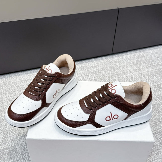 ALO 25S SNEAKER IN DARK BROWN AND WHITE LAMBSKIN