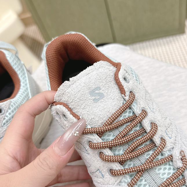 ALO 25S SALOMON X-ALP LTR SNEAKER IN SKY BLUE AND LIGHT GREY SUEDE