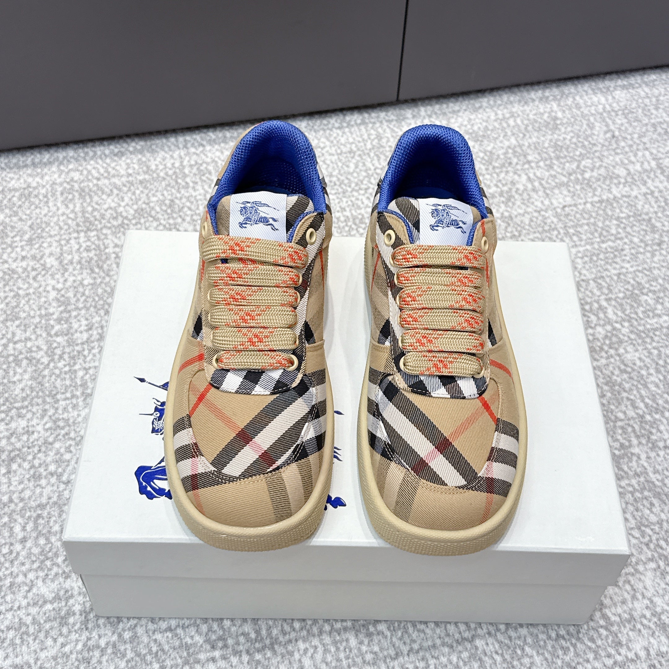 THE BURBERRY CHECK TERRACE SNEAKERS IN BROWN CANVAS