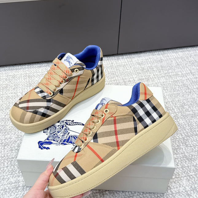 THE BURBERRY CHECK TERRACE SNEAKERS IN BROWN CANVAS