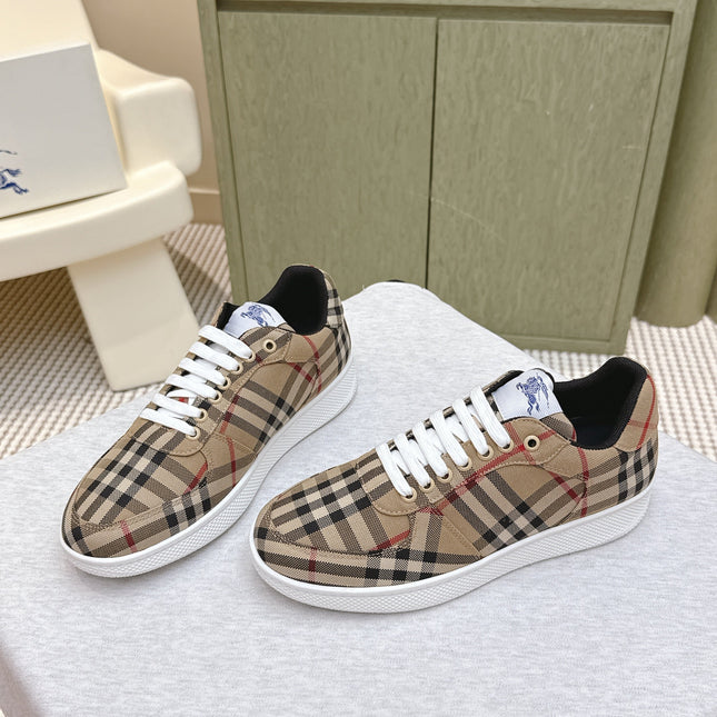 BURBERRY 26S PLAID TERRACE SNEAKERS IN LIGHT BROWN CANVAS