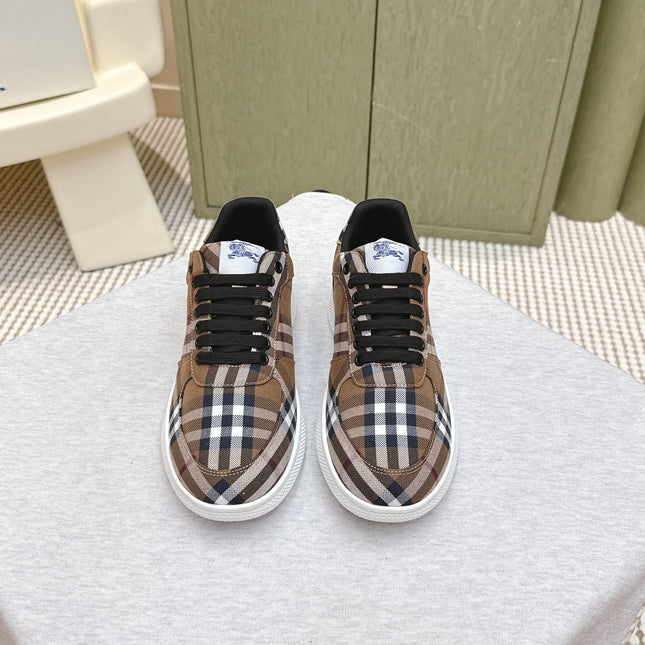 BURBERRY 26S PLAID TERRACE SNEAKERS IN BROWN CANVAS