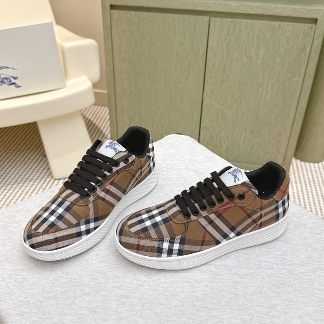 BURBERRY 26S PLAID TERRACE SNEAKERS IN BROWN CANVAS
