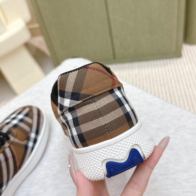 BURBERRY 26S PLAID TERRACE SNEAKERS IN BROWN CANVAS