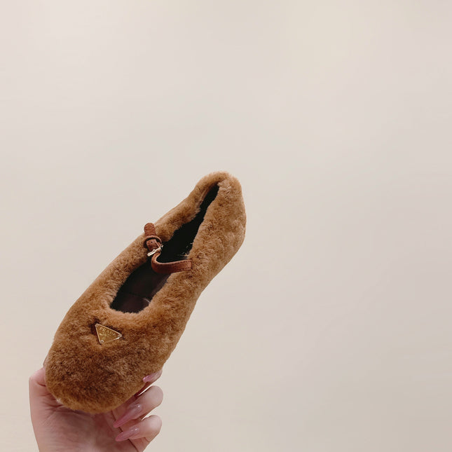 PRADA 25S MARY JANE BALLET FLATS IN BROWN FUR
