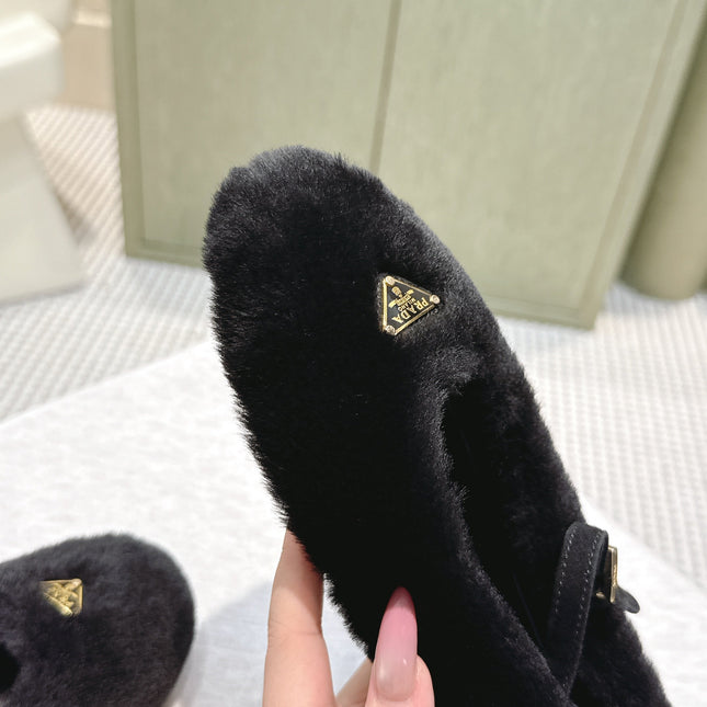 PRADA 25S MARY JANE BALLET FLATS IN BLACK FUR
