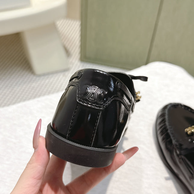 CELINE 26S LACE-UP LOAFERS IN BLACK GLOSSY CALFSKIN