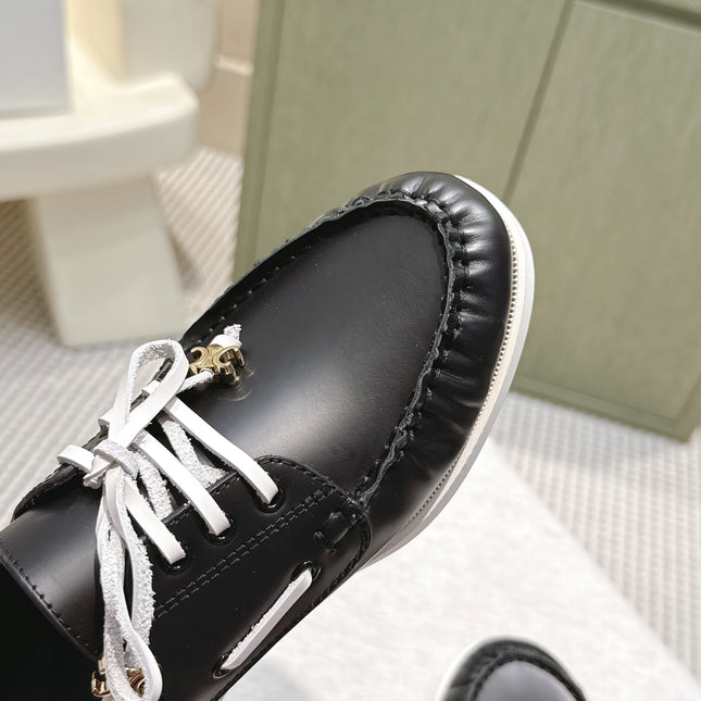 CELINE 26S LACE-UP LOAFERS IN BLACK CALFSKIN