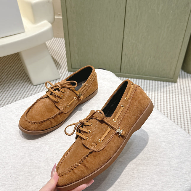 CELINE 26S LACE-UP LOAFERS IN BROWN SUEDE