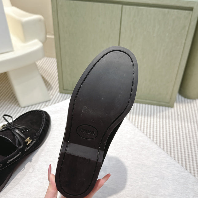 CELINE 26S LACE-UP LOAFERS IN BLACK SUEDE