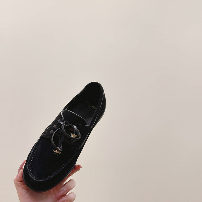 CELINE 26S LACE-UP LOAFERS IN BLACK SUEDE